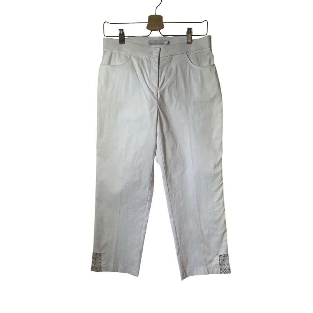 Beta's Choice‎ White Cropped Pants Rhinestone Hem Detail Size 6 NEW